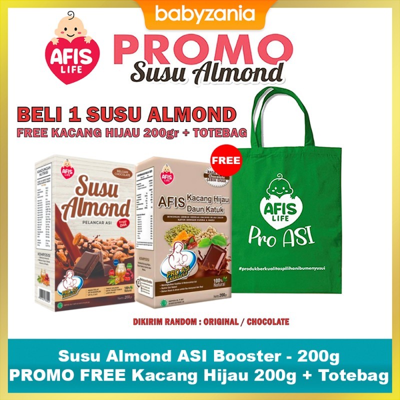 Afis Life Susu Almond Pelancar ASI 200 gr Beli 1 Free Kacang Hijau+Tas