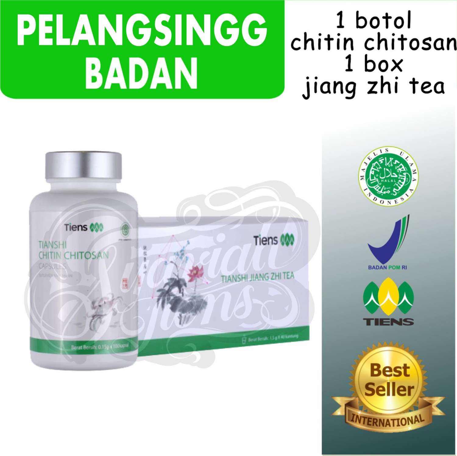 pelangsing badan / penurun berat badan / pelangsing tiens / 1 botol chitin dan 1 box teh herbal
