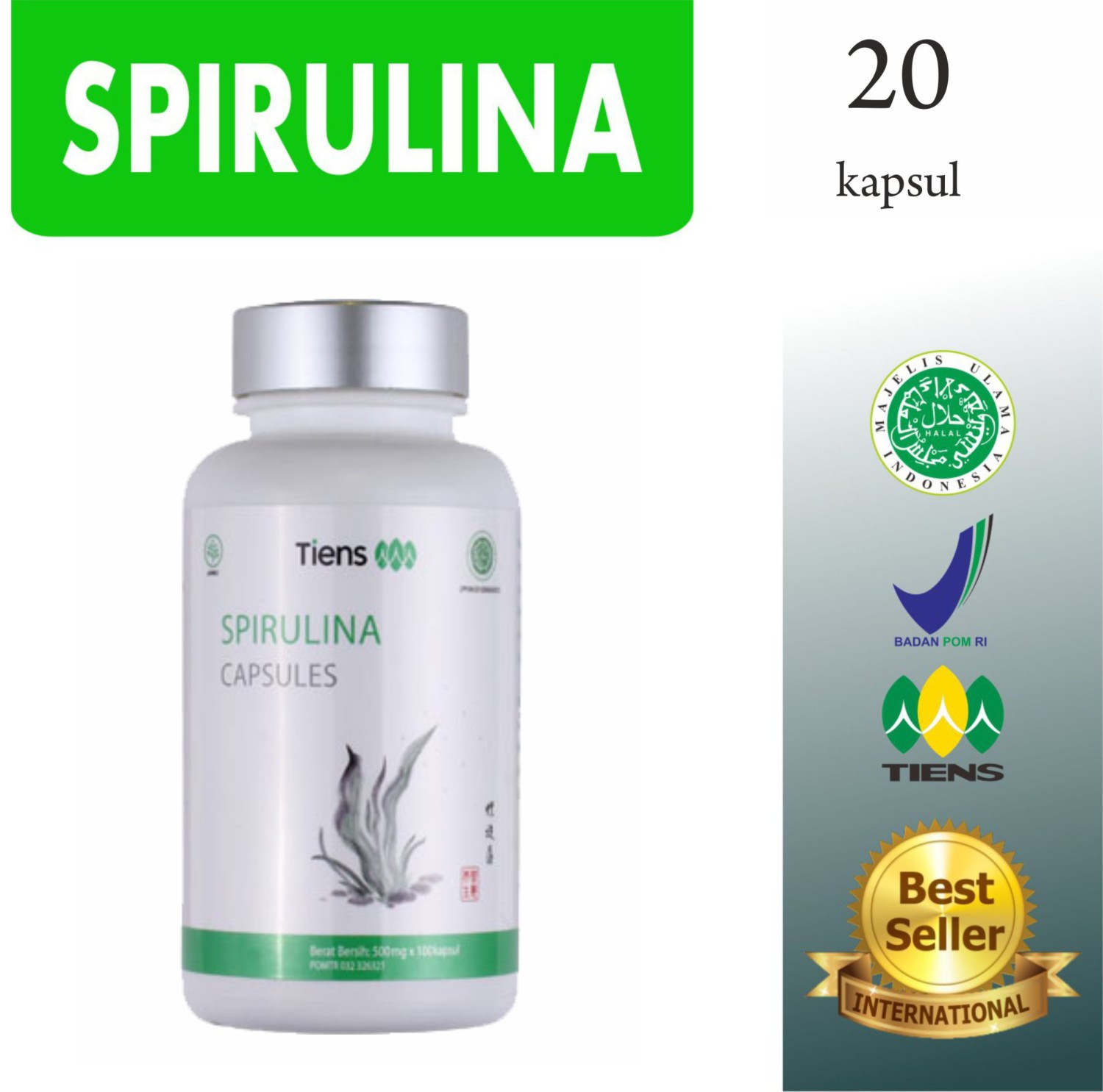 Tiens Masker Pemutih Wajah / Spirulina Ecer / Masker Terbaik Dunia/ Tiens Herbal / 10 Kapsul / Gratis Kuas Masker Cantik / Seller Resmi Syariah Tiens