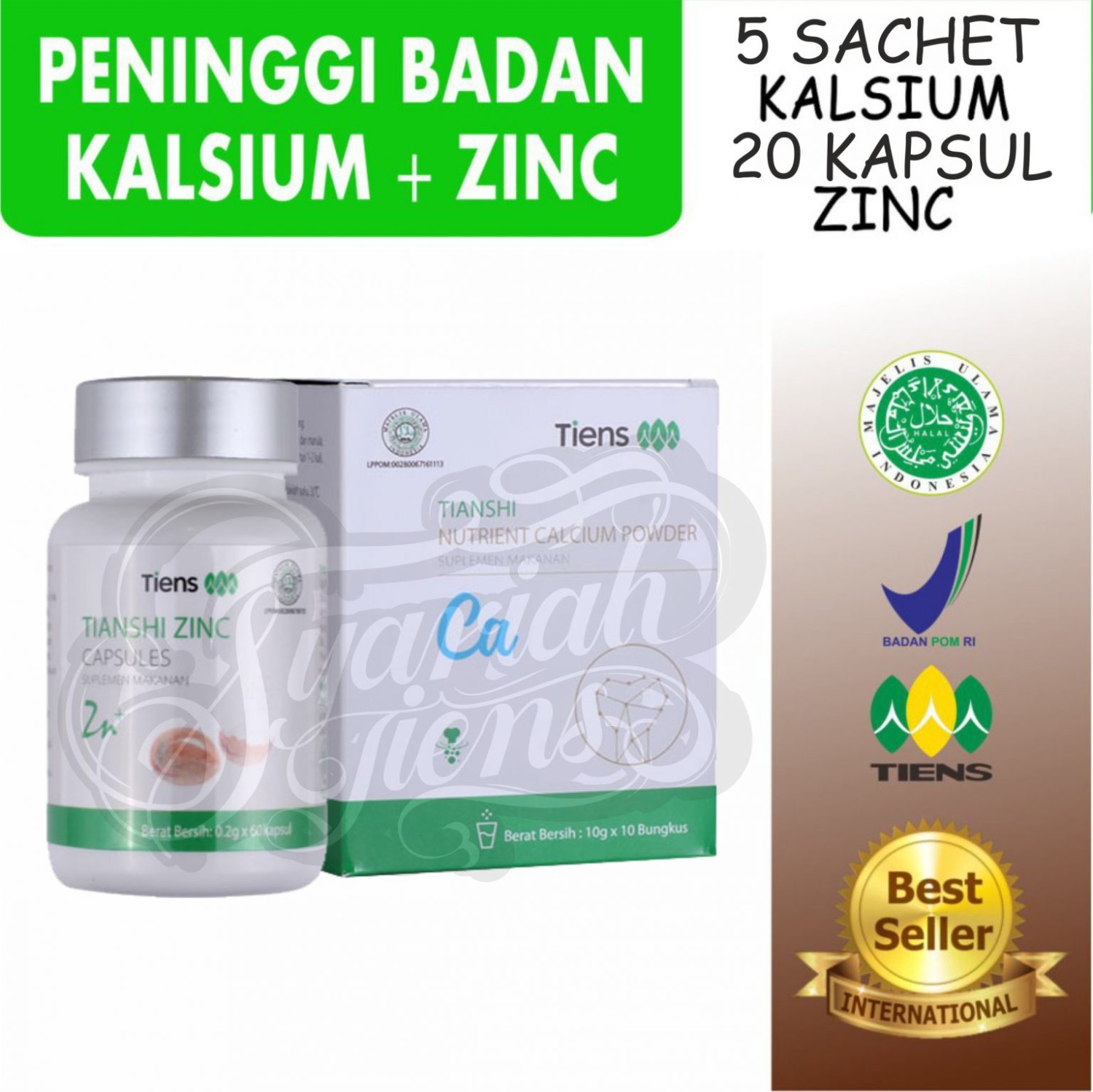 Obat Tinggi Badan Herbal Tiens Peninggi Badan Original Sachet Kalsium + 20 Kapsul Zinc