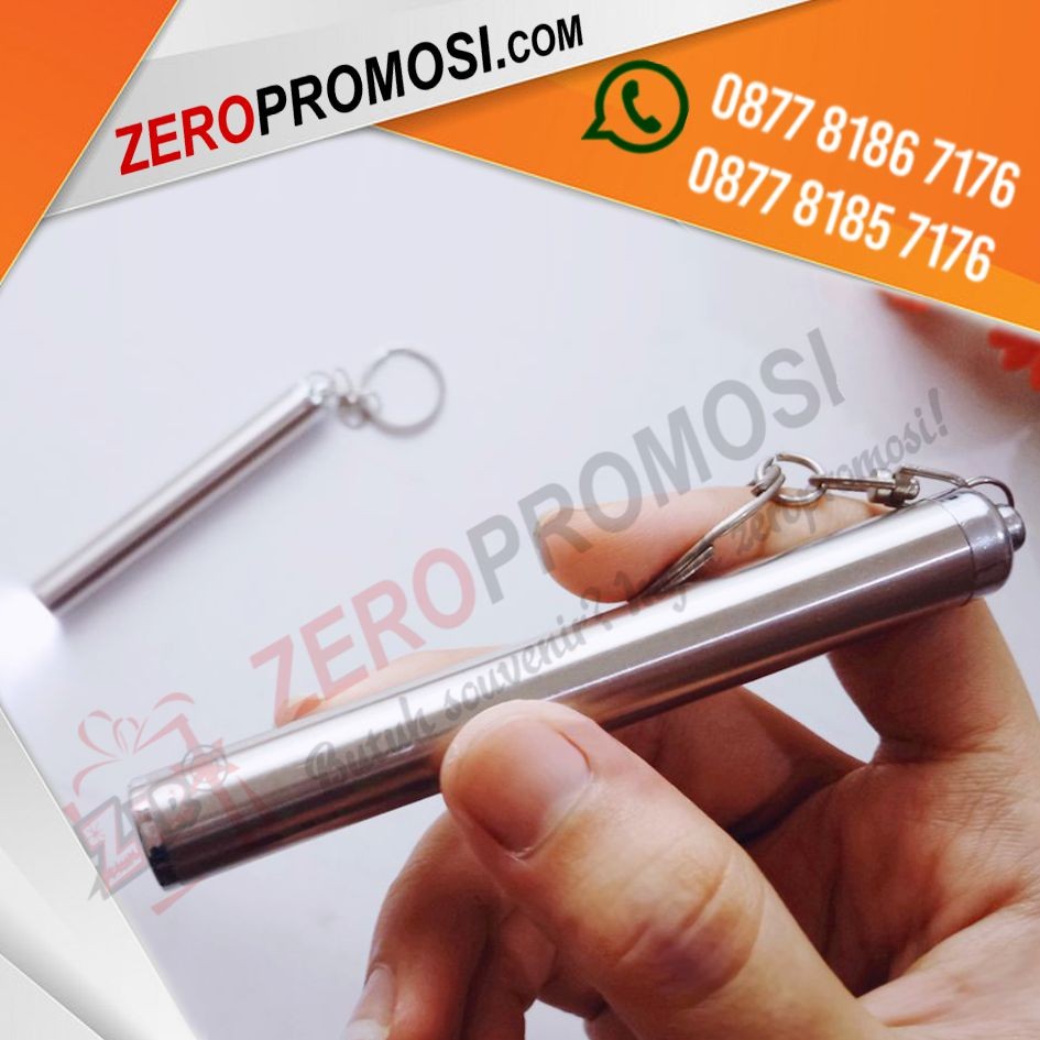 Souvenir Senter Mini Stainles Steel Dengan Gantungan Kunci Murah