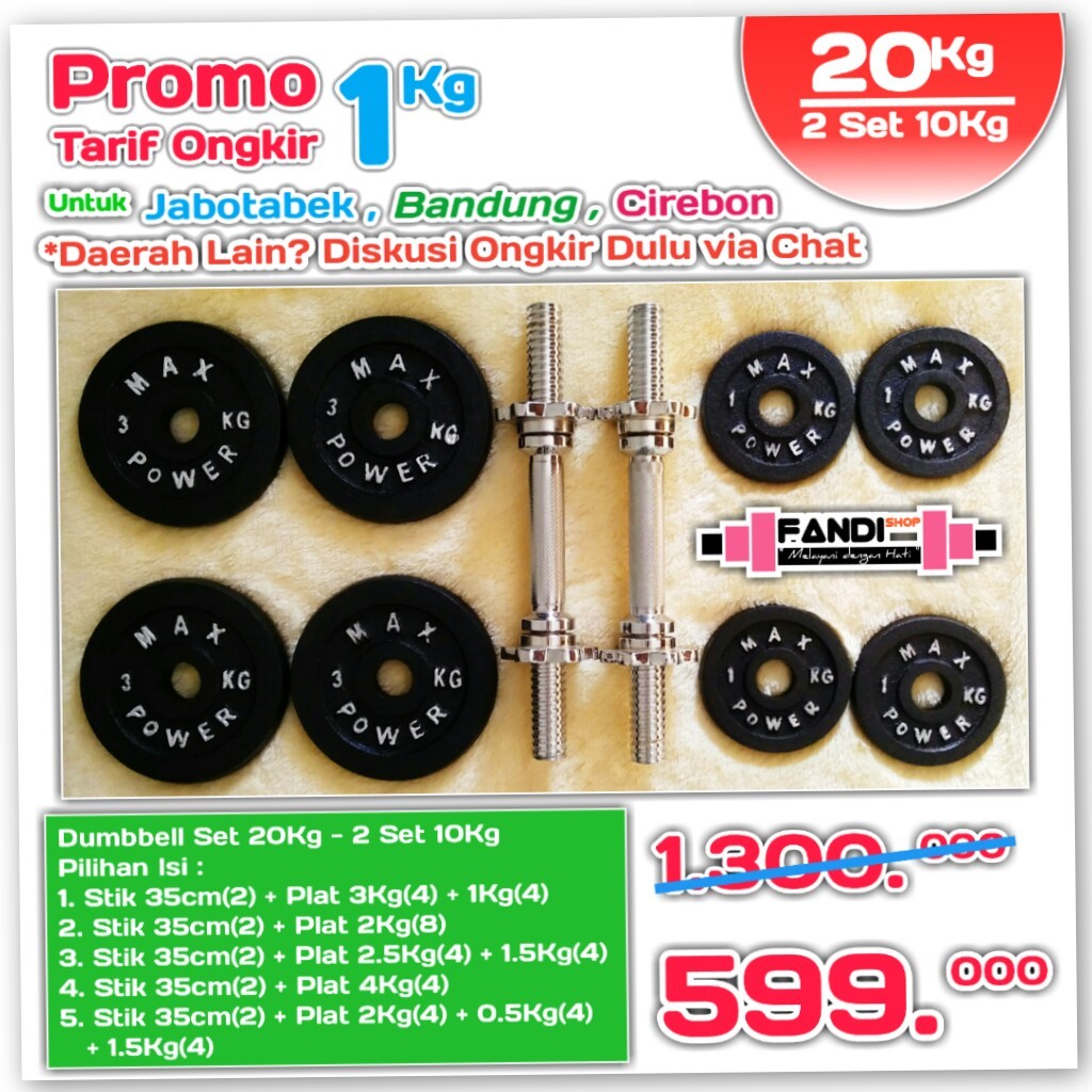 BARBEL 20KG / DUMBBELL SET 20KG – 2 SET 10KG