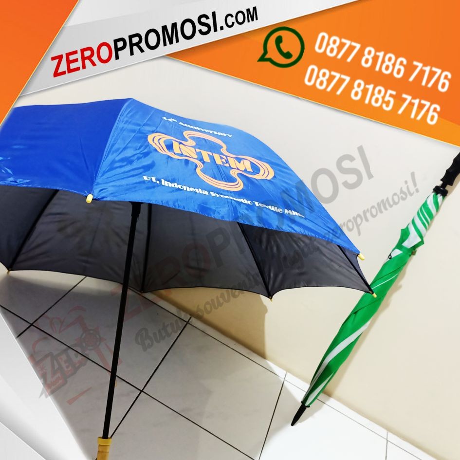 Souvenir Payung Golf Promosi Gagang Kayu Custom Cetak Logo