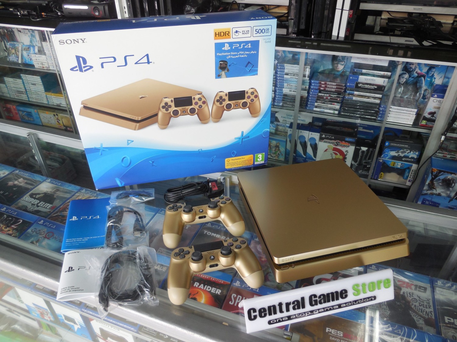 PS4 Slim Console 500GB – Gold (CUH-2016A) – 2 Dualshock 4 Bundle