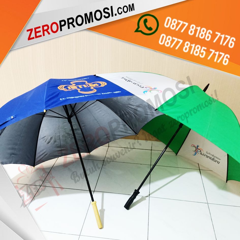 Souvenir Payung Golf Promosi Gagang Kayu Custom Cetak Logo