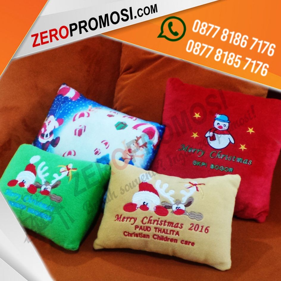 Souvenir Natal Bantal Kotak Custom Logo Christmas