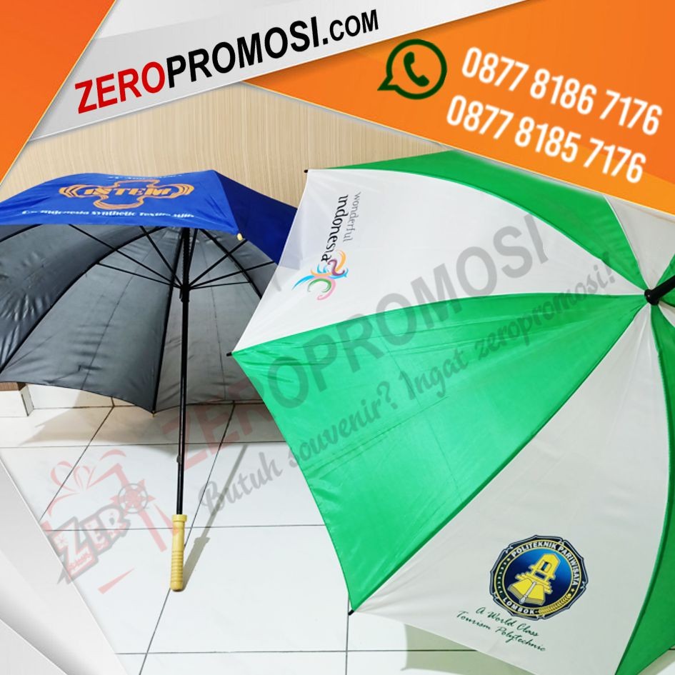 Souvenir Payung Golf Promosi Gagang Kayu Custom Cetak Logo