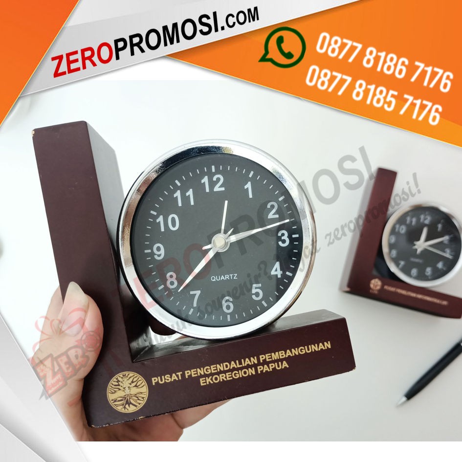 Souvenir Jam Kayu Custom logo bentuk L